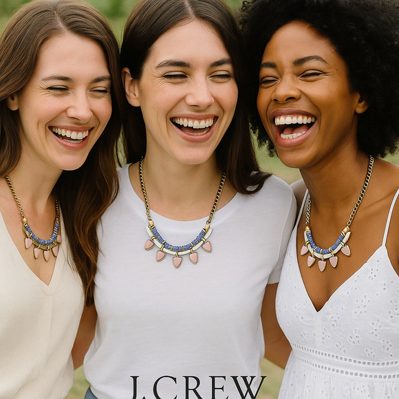 J. Crew Aztec Enameled Lucite Pink Blue Cream Bib Necklace - Picture 1 of 3
